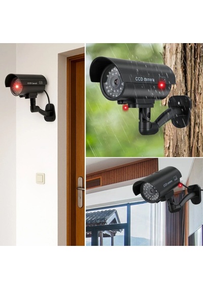 Duvara Monte Edilebilen Kırmızı Işıklı Siyah Sahte Güvenlik Kamerası Fake Kamera Bx40
