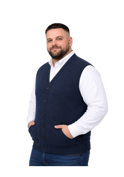 Battalmoda Erkek Büyük Beden Melanj Lacivert Cepli Triko Yelek 3xl-4xl-5xl-6xl
