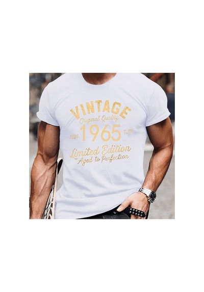 Caddemia Yaz Moda Rahat Gevşek Artı Boyutu Vintage 1965 Mektup Baskılı Yuvarlak Boyun Beyaz 2XL Caddemia Yaz Moda Rahat Gevşek Artı Boyutu Vintage 1965 Mektup Baskılı Yuvarlak Boyun Beyaz 2XL