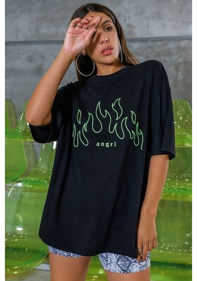 Green Angel Baskılı T-shirt Siyah
