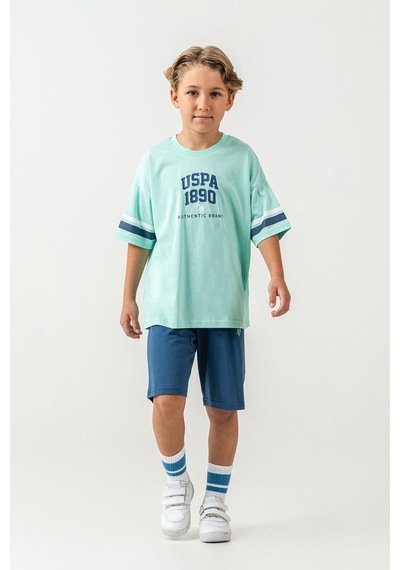 U.S. Polo Assn. Erkek Çocuk 2 Li Bermuda T-şhirt Takım Yeşil-2306 Yeşil