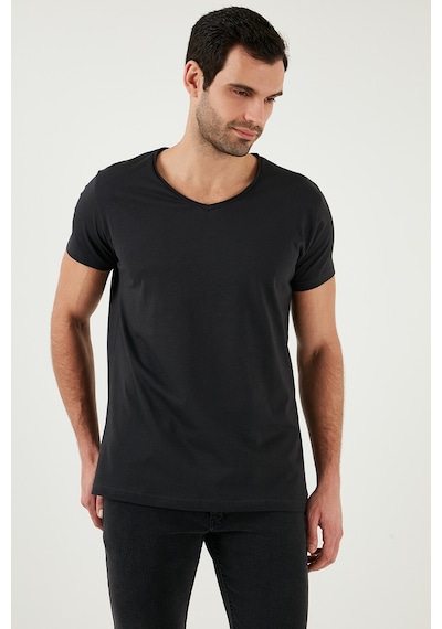 Buratti Pamuklu Slim Fit V Yaka Basic Erkek T Shirt 5412001 Füme