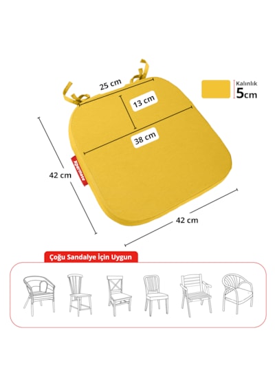 Xpermate 4'lü Standartfit Oval Sandalye Minderi 42x42x5 Sarı