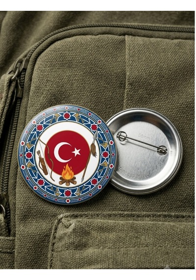 Fikart Ay Yıldız Madalyon Kamp Ateşi Savaşçı Ok Ve Tütsü Sembollü Selçuklu 58mm Buton Rozeti Çok Renkli