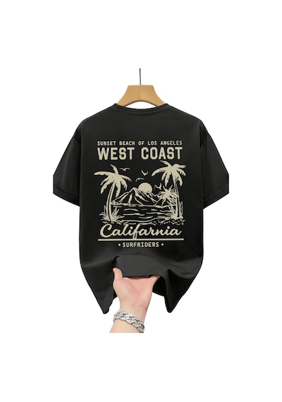 Genius Store Erkek Tişört Pamuklu Kumaş Sırt Baskılı Tişört Sokak Modası Rahat Kalıp T-shirt West-siyah
