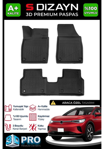 S-dizayn Vw Id.4 3d Pro Havuzlu Paspas 2024 Üzeri A+ Kalite