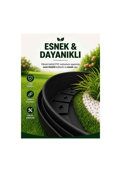Esnek Pvc Çim Ayırıcı Bahçe Peysaj Düzenleyici 5 Metre Siyah Çim Sınırlayıcı Esnek Plastik Taş Toprak Ayraç Bariyer Peyzaj Bordürü