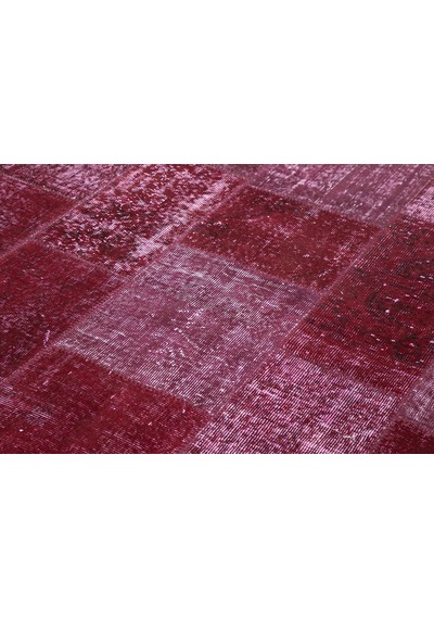 Bespoky Patchwork Kırmızı Geometrik Salon Halısı El Dokuma 31495
