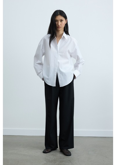 Suud Collection Beyaz Çizgili Page Oversize Gömlek