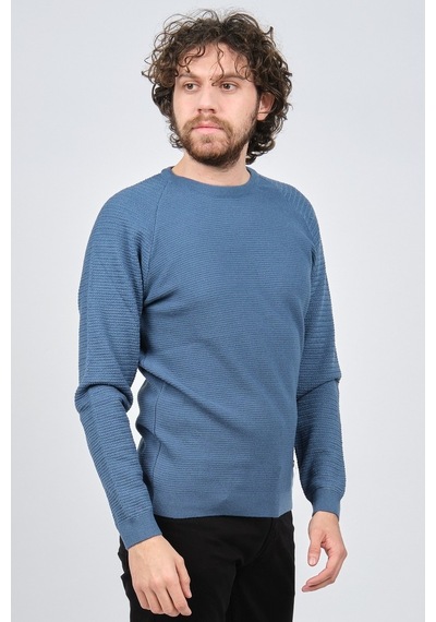 Çizgi Triko Erkek Bisiklet Yaka Slim Fit Kazak 42554259 Mavi Mavi