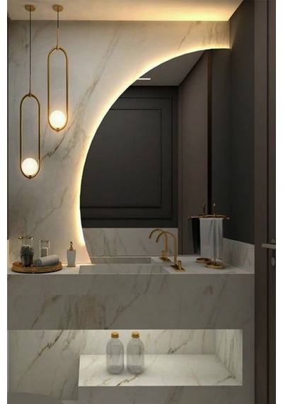 Led Işıklı Çeyrek Daire Banyo Ve Konsol Aynası Gün Işığı