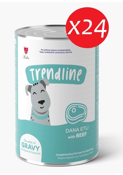 Trendlıne Konserve Sos İçinde Et Parçacıklı Dana Etli Yetişkin Köpek Maması 400 G 24 Adet