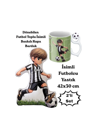 Siyah Beyaz Futbol Kupa Taraftar Yastık Kombin Taraftar Uyku Arkadaşı İkili Set Hediye Hediye Paketi-Hediye Paketi