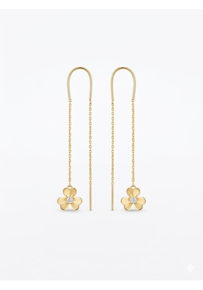925 Ayar Papatya Silver Tektaş Kalp Sallantılı Yonca Küpe.rose.gold.rodaj Gümüş