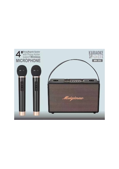 Mn-202 Çift Kablosuz Mikrofonlu Bluetooth Karaoke Spekaer Şarjlı Taşınabilir Hoparlör Hafıza Kartı Ve Usb Girişli Partybox 15w Ses Bombası