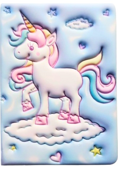 Puffy Cute Unicorn Not Defteri 13 X 18 Cm 96 Ypr. Çizgili Açık Mavi