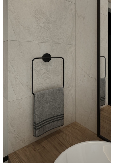 Alper Banyo Lotus Yapışkanlı Siyah Kare Havluluk, Havlu Askısı, Havluluk, Ister  Yapıştır Ister Montajla