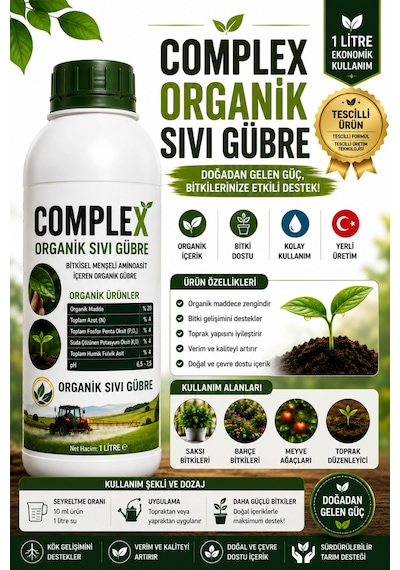 Complex Organik Sıvı Gübre 1 Litre - Bitki Besini - Kök Gelişimi Ve Verim Desteği - Saksı, Bahçe Ve Meyve Ağaçları İçin Diğer Complex Organik Sıvı Gübre 1 Litre - Bitki Besini - Kök Gelişimi Ve Verim Desteği - Saksı, Bahçe Ve Meyve Ağaçları İçin Diğer