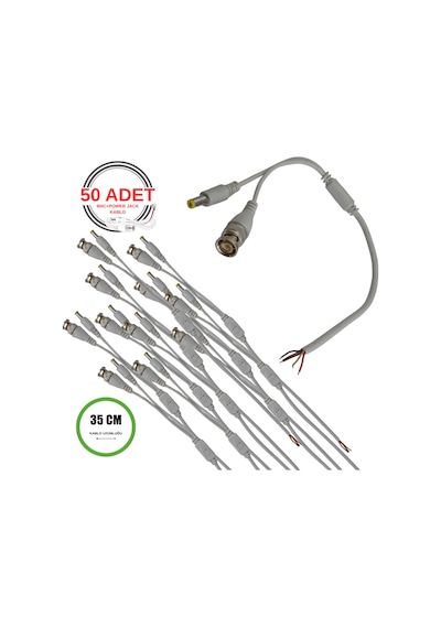 Bnc + Dc Power Jack Pigtail Kablo 35cm 5 Uçlu Hazır Kamera Bağlantı Seti Cctv Güvenlik Sistemi İçin - 50 Adet
