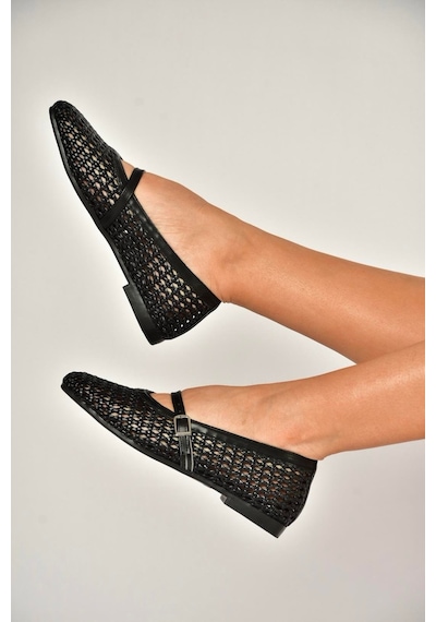 Fox Shoes Y726431709 Siyah Örgü Görünümlü Kadın Babet Siyah