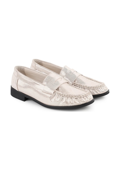 Mamma Mia Kadın Loafer Günlük Simli Metalik Slip-on Klasik Anne Ayakkabısı 26y-7365 Krem