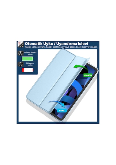 İpad 11. Nesil A16 Ve 10. Nesil 10.9" Uyumlu Kılıf A3355 A2696 Ultra İnce Standlı Kapak Bebek Mavisi Kapaklı Kılıf