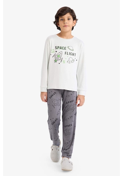 Defacto Erkek Çocuk Termal Pijama Takımı Baskılı Uzun Kollu Üst Uzun Alt F3349a825wngr503 Gri-gr503