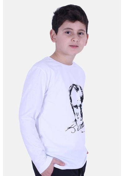 Fyk Kids Atatürk Imza Baskılı Unisex Çocuk Sweatshirt Beyaz