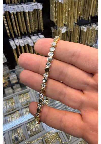 Petek Taşlı Model Bileklik Altın