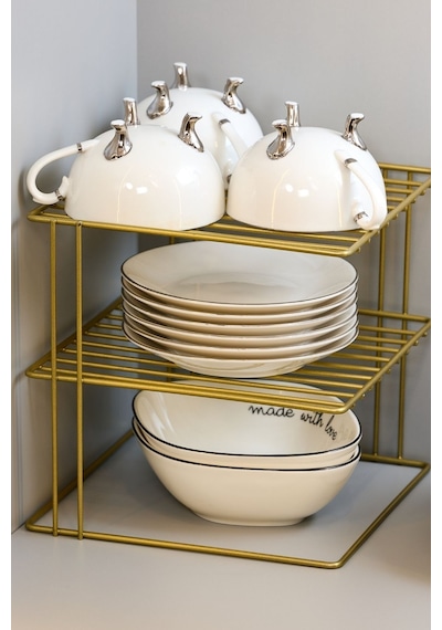 Edora Home 3 Katlı Dolap İçi Düzenleyici Çok Amaçlı Gold Raf - Metal Paslanmaz