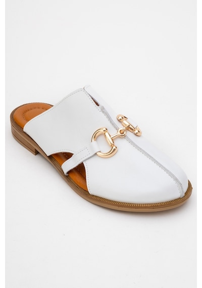Luvishoes Luvi Shoes Favor Beyaz Cilt Hakiki Deri Tokalı Önü Kapalı Kadın Terlik Beyaz