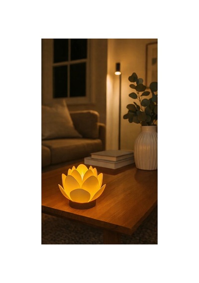 Lotus Çiçeği Tasarımlı Dekoratif Led Mumluk Tealight Beyaz