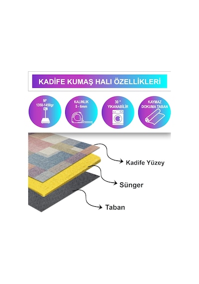 Latte Dizayn Anika Desenli Kadife Pamuk Tabanlı Yıkanabilen Kaydırmaz Antibakteriyel Salon Halısı 80x150 Diğer