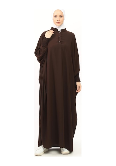 Altobeh Sultanbaş Nikaplı Çarşaf Cilbab Khimar Abaya Kolu Lastikli Hakim Yaka Peçeli Ferace Medine İpek Kahverengi 1412-12-s-m Kahverengi