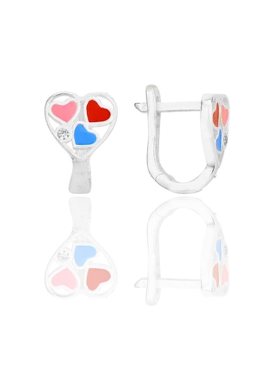 Gümüş Zirkon Taşlı Renkli Kalpler Çocuk Küpesi Barcode Gold-Rodyum-Rose