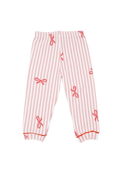 Bebegen Kız Bebek Beyaz Pudra Fiyonklu Çizgili Pijama Takımı Çok Renkli
