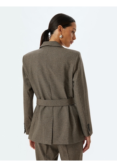 Koton Kruvaze Kemerli Blazer Ceket Cepli Kahverengi Ekose 5wak50010ew Kahverengi