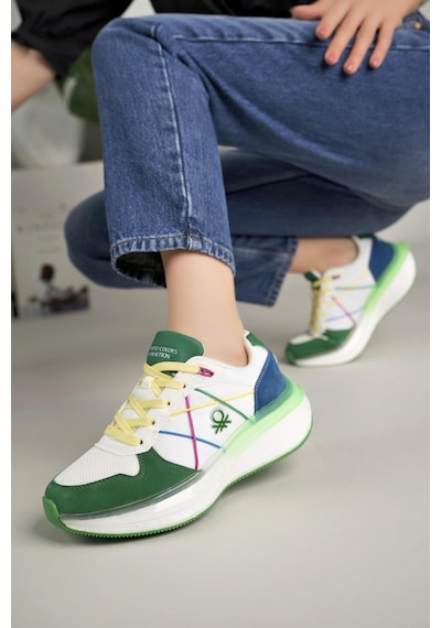 Benetton 10044 Beyaz Yeşil Memory Foam Kadın Sneakers