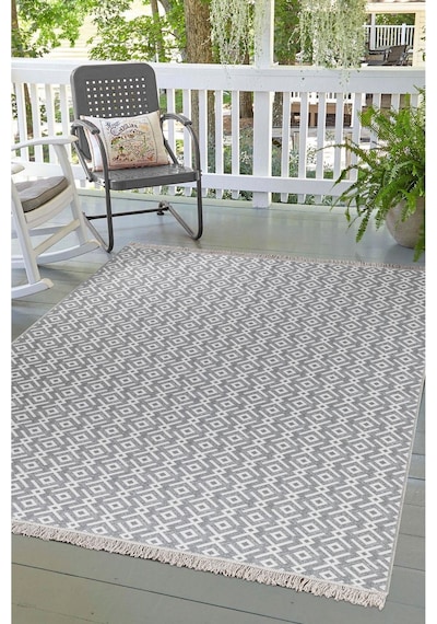 Arya Vl Çift Taraflı,katlanabilir,yıkanabilir,yüksek Kalite Pamuk Salon,oturma Odası,balkon Kilim Krem-gri2