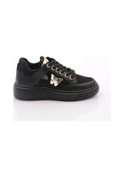 Dgn B1007 Kadin Fileli Aksesuarli Sneakers Ayakkabi Siyah