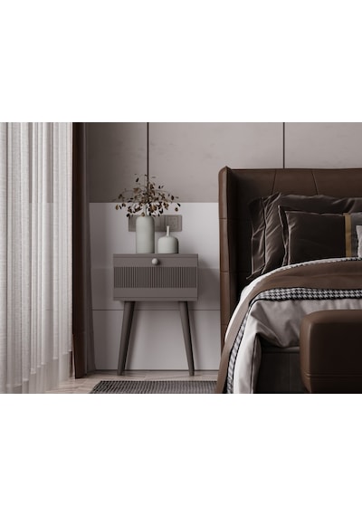 Melura Komodin %100 Mdf Lake Boyalı Ahşap Ayak Gri