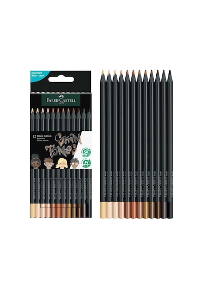 Faber Castell Black Edition 24 Renk Kuru Boya Ve 12 Renk Skin Tones İkisi Birarada Set Çok Renkli