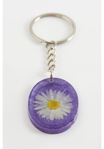 Ilkeshop Papatya Oval Epoksi Anahtarlık-kırmızı Çok Renkli