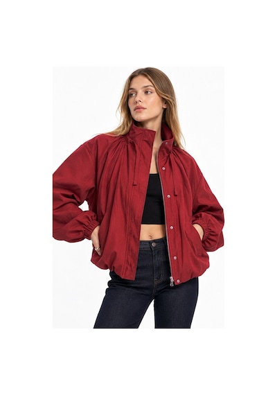 Hiccup Oversize Dik Yakalı Bomber Ceket Kiraz Kırmızısı