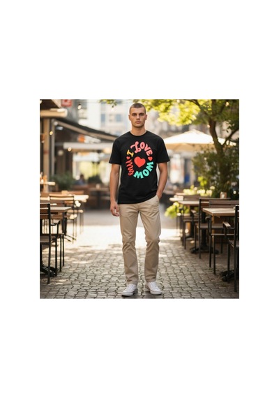 Urbantrendstore Unisex Anneler Günü Hediyesi Oversize Fit Rahat Geniş Salaş T-shirt Günlük Tişört Siyah