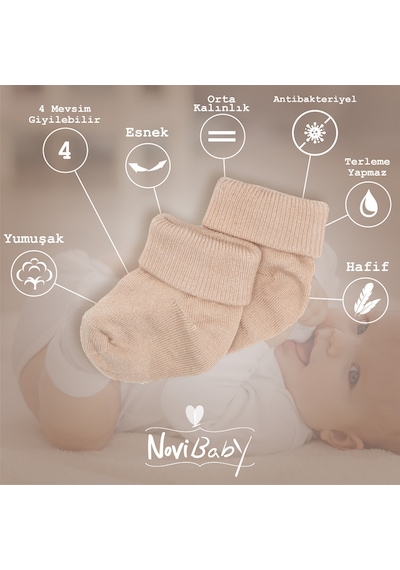Novibaby 3'lü Bambu Yenidoğan Bebek Çorap I Rose I 0-6 ay "Karışık Renkli"