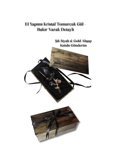 El Yapımı Kristal Tomurcuk Gül Bakır Varak Detaylı