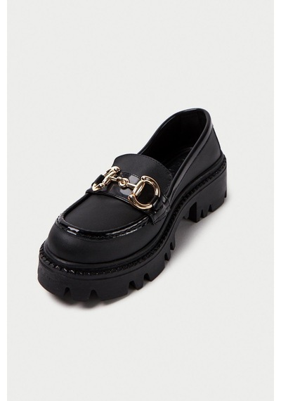 Mubiano Mb1180-s Kalın Taban Siyah Kadın Tokalı Kolej Loafer Siyah