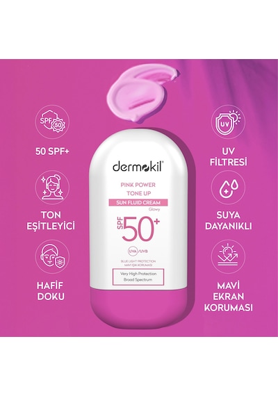 Dermokil Pink Tone-up Fluid Sun Cream Spf 50+ Pembe Ton Eşitleyici Fluid Güneş Koruyucu 60 Ml