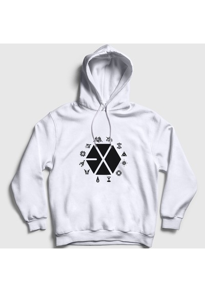 Presmono Unisex Symbols Logo Exo Kapüşonlu Sweatshirt Beyaz